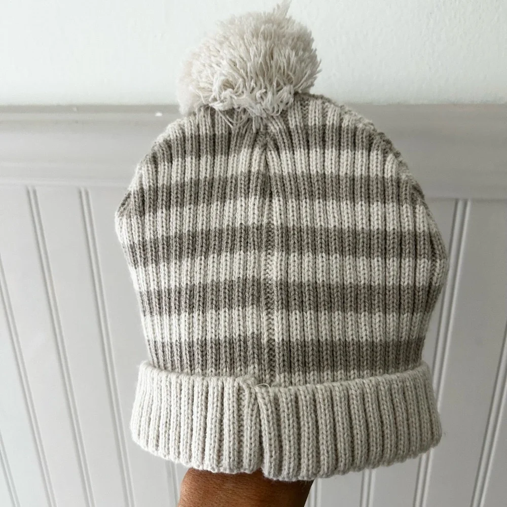 Disney Winnie The Pooh A Hug is Always The Right Size Cream Striped Beanie Hat
